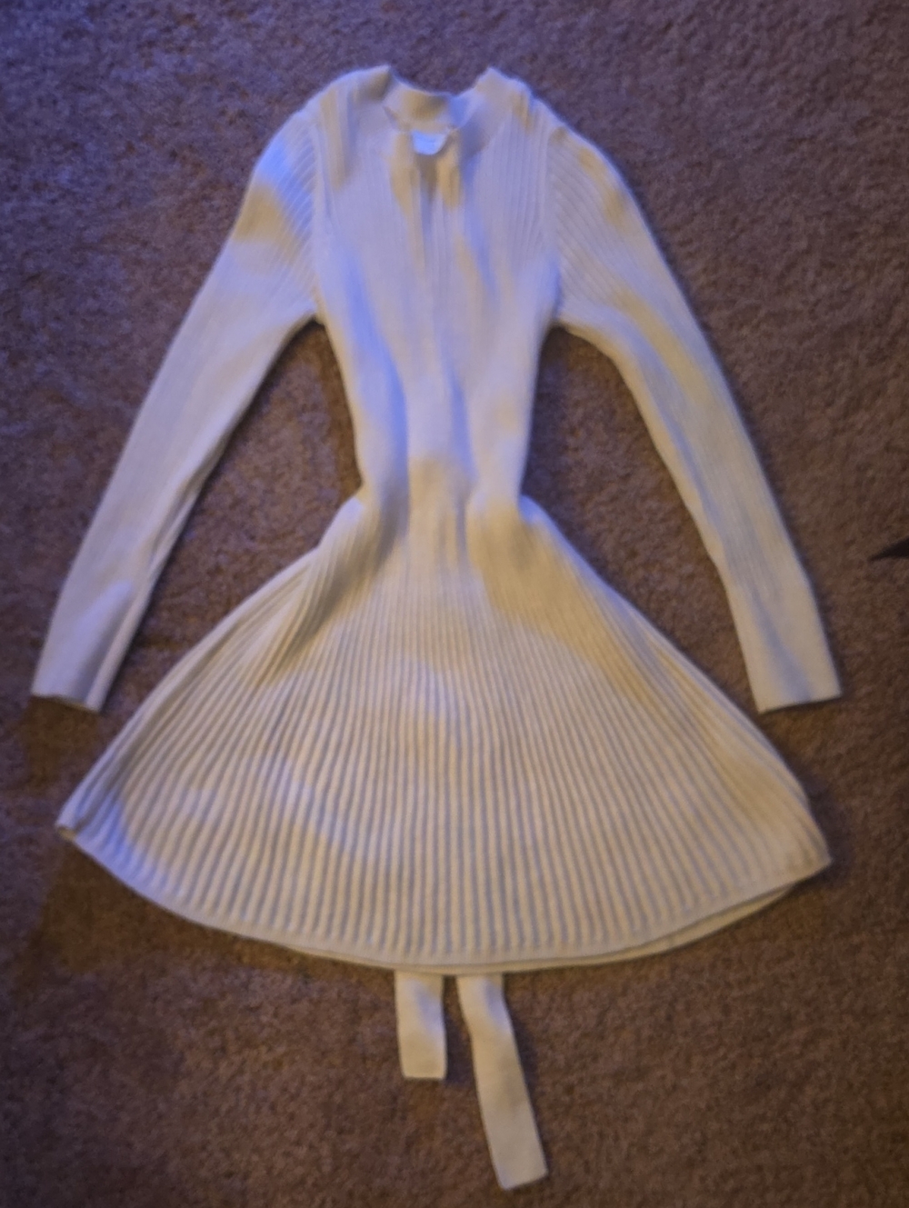 abercrombie kids Cream Ribbed Fit-and-Flare Long-Sleeve Dress